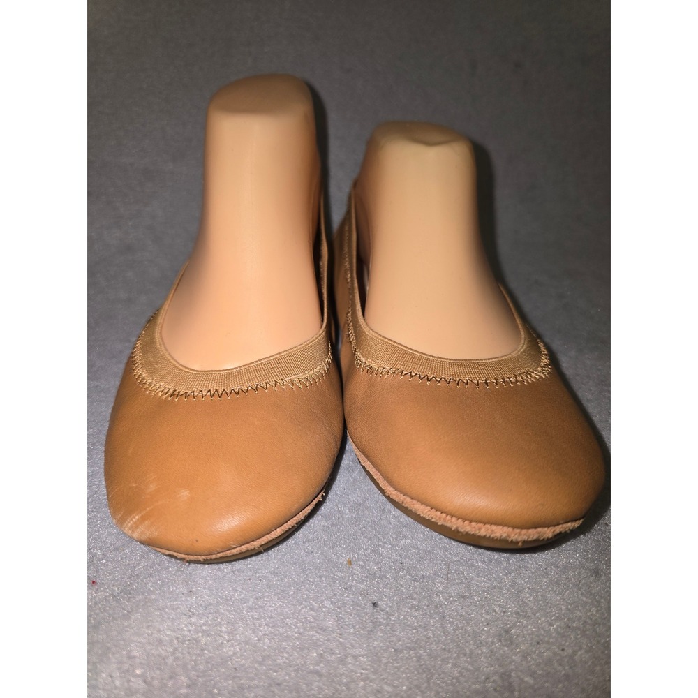 Yosi Samra Ballet Flats Women Tan Leather Elastic Trim Folding Shoes Size 7